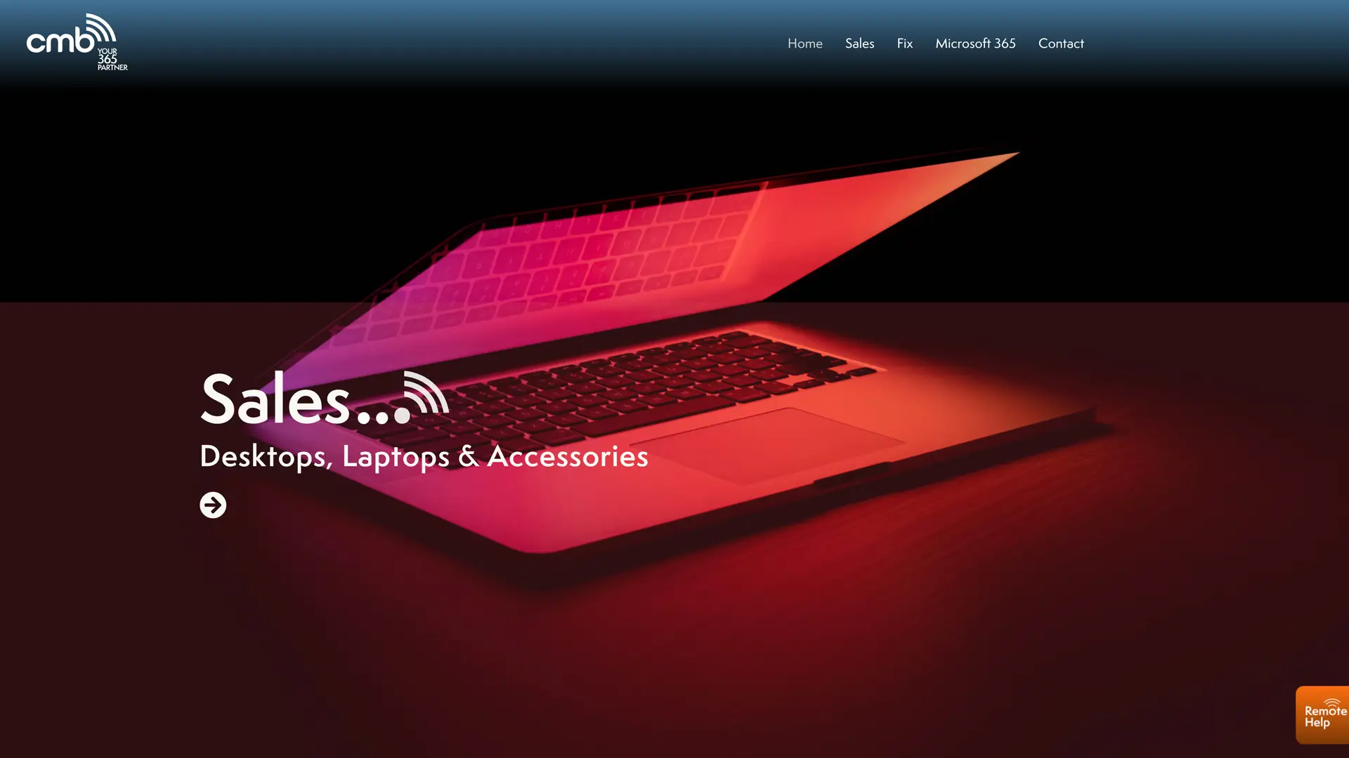 CMB Computers Homepage slide featuring a laptop