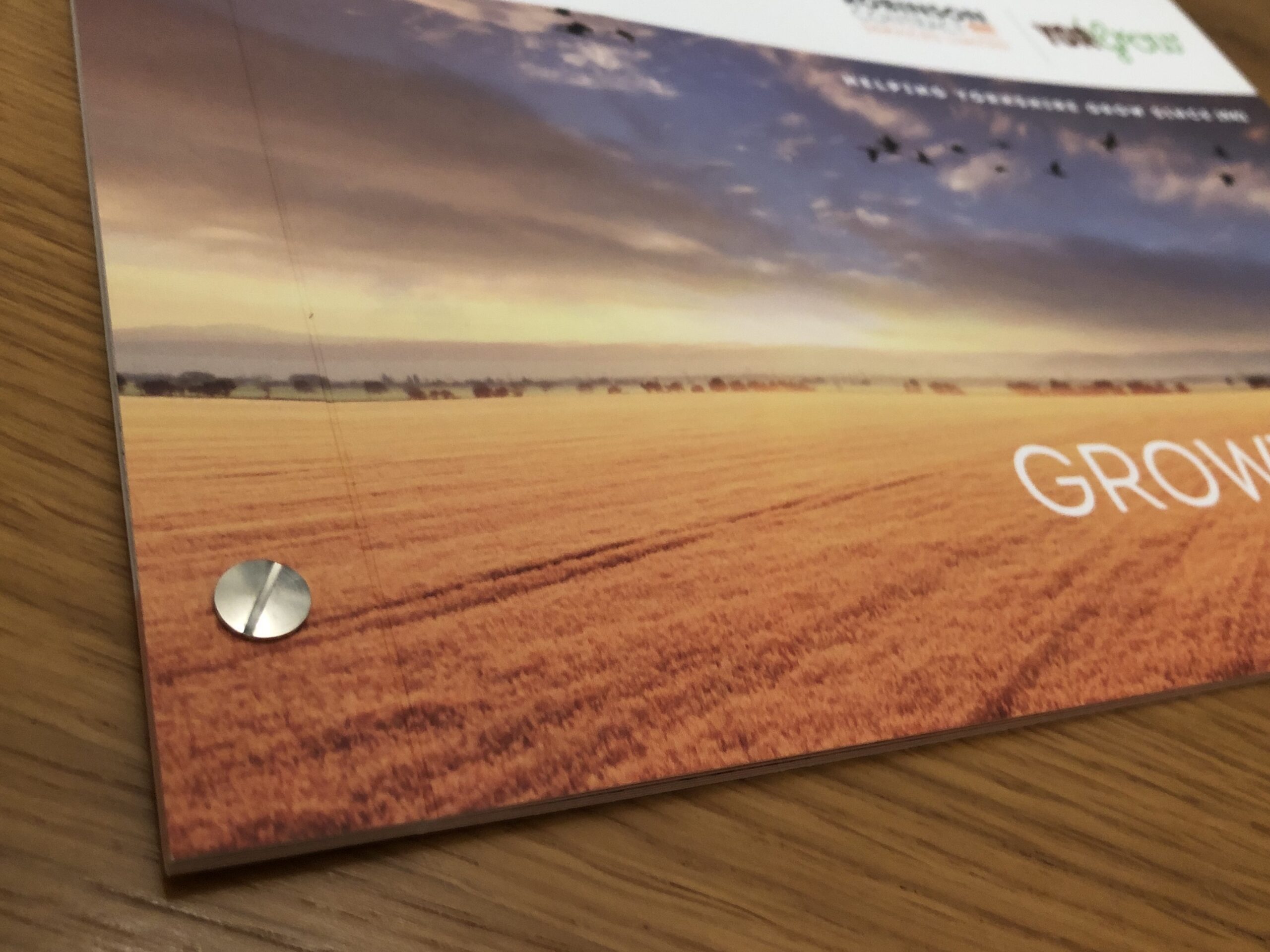 Robinson Contract Services brochure rivet binding close-up