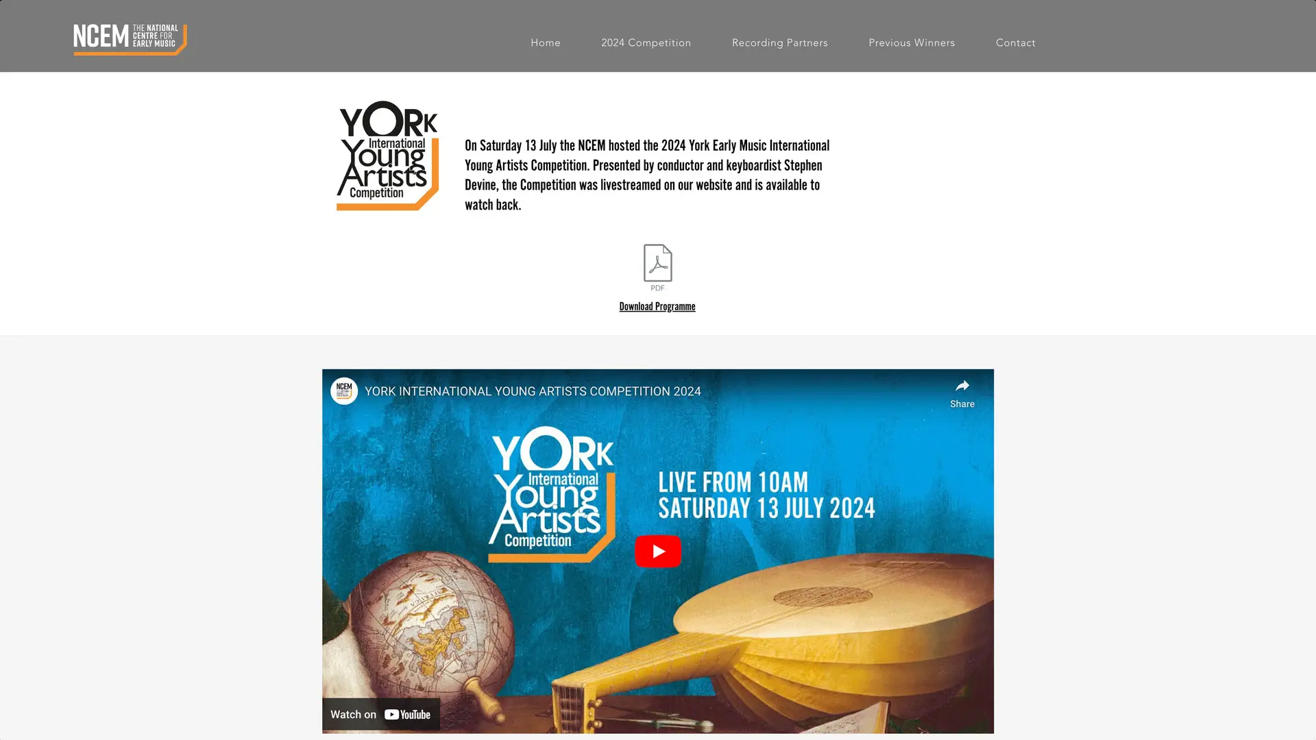 York International Young Artists Competition Website event watch page