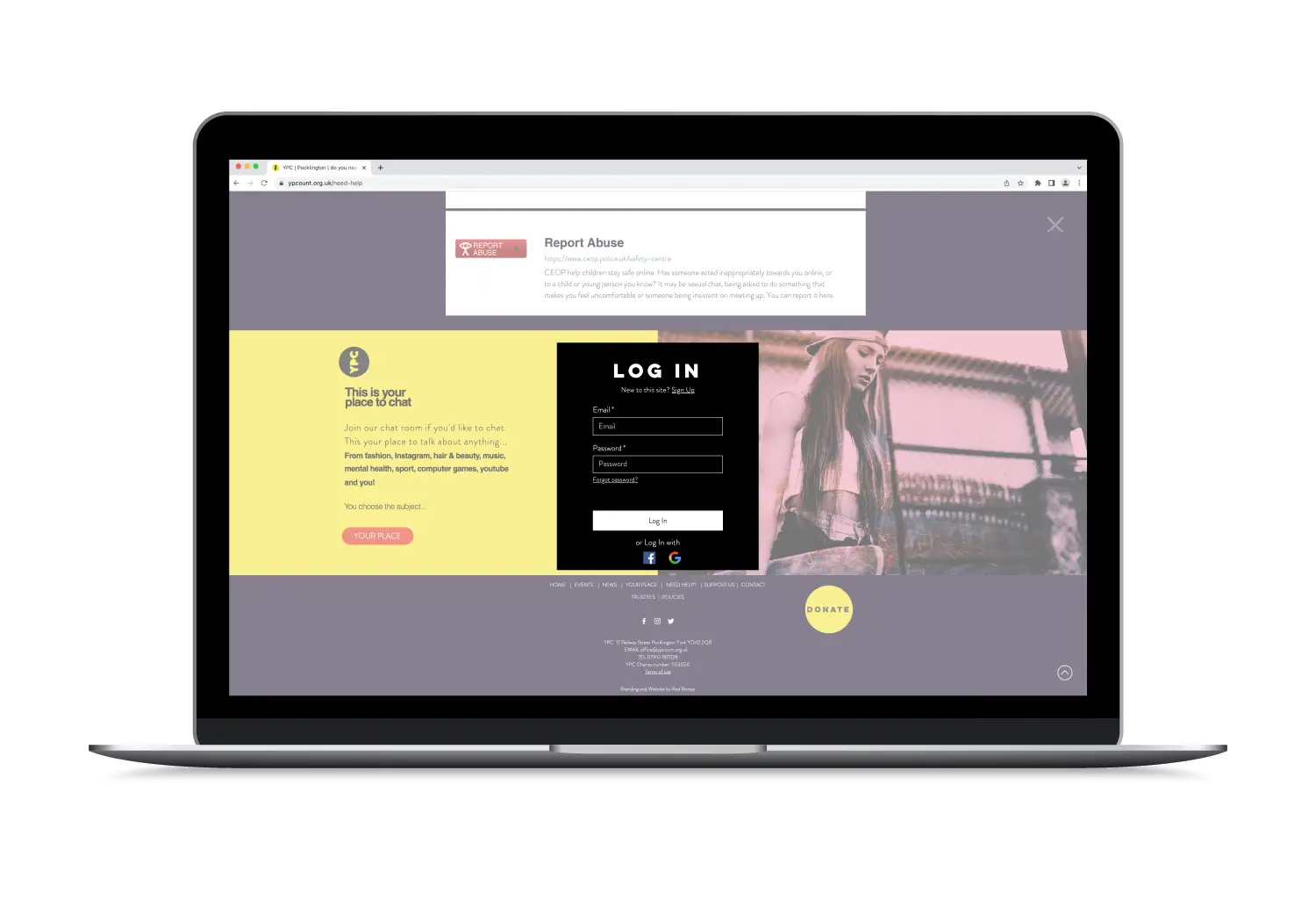 YPC Website design displayed on a laptop