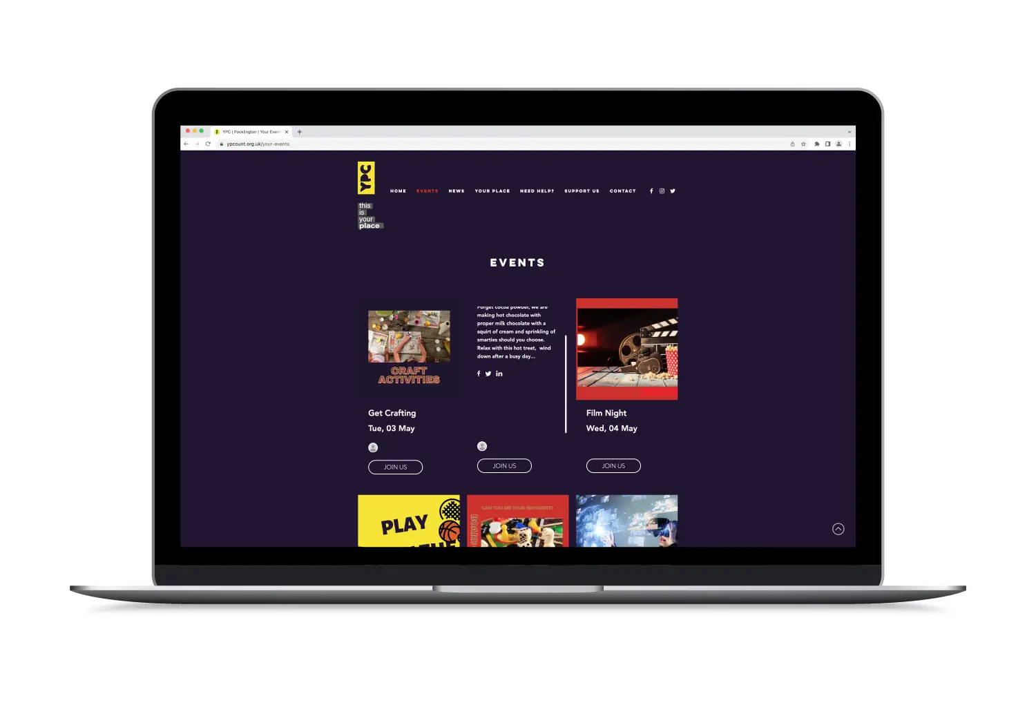 YPC Website design displayed on a laptop