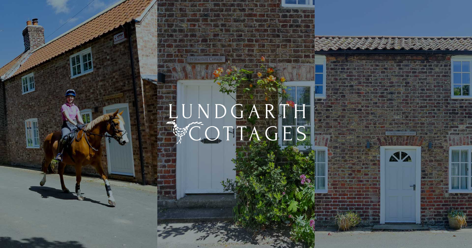 Lundgarth Cottages Logo over photos of the cottages