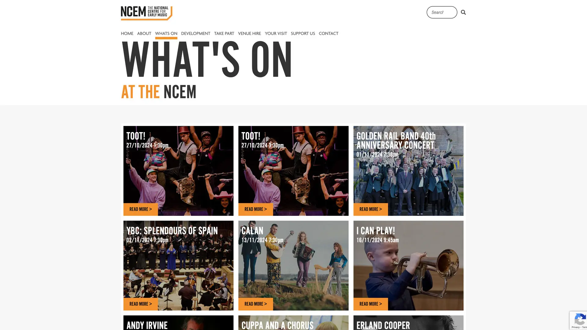 NCEM Website What's On page