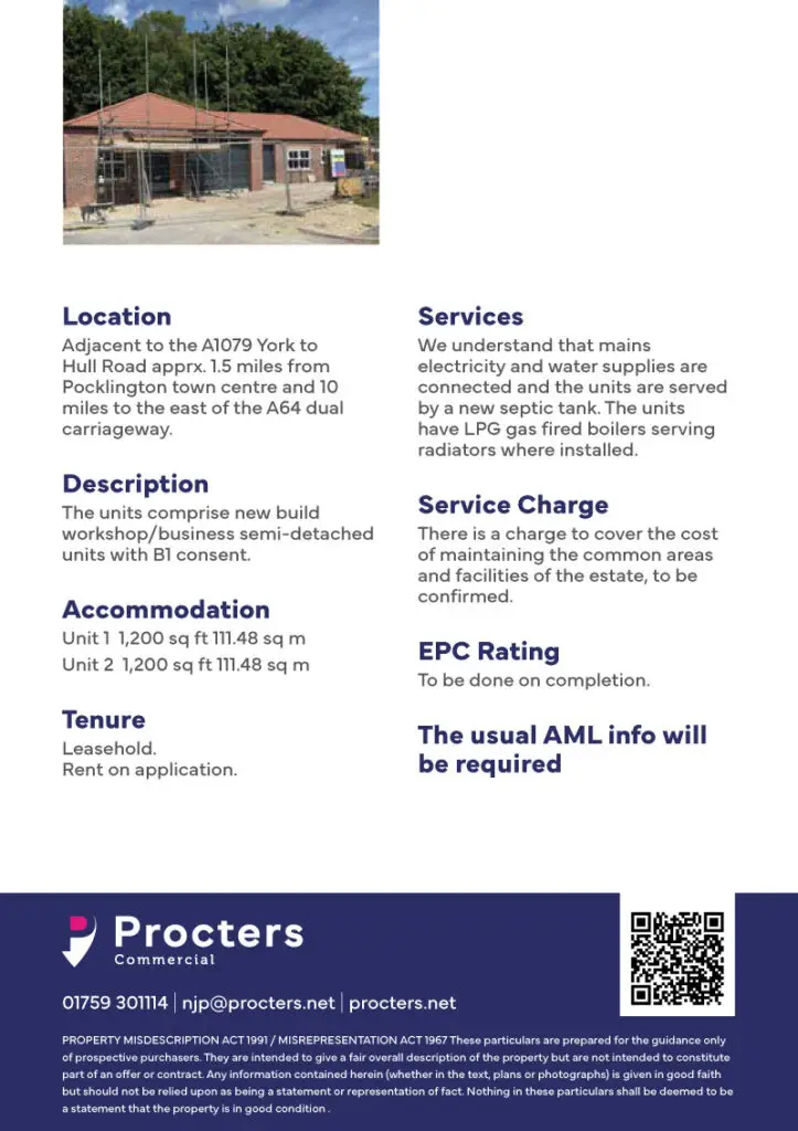 Procters Commercial property advertisement flyer Back