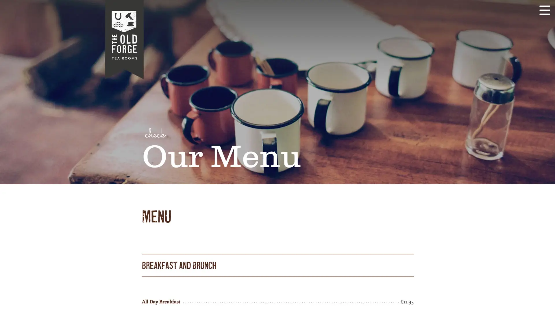 The Old Forge Tearooms website menu