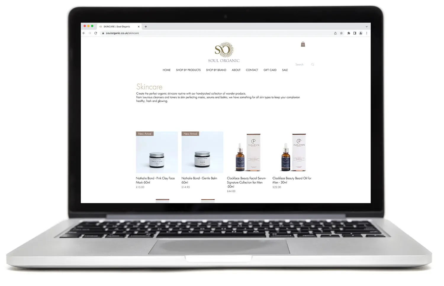 Soul Organic website design displayed on a laptop