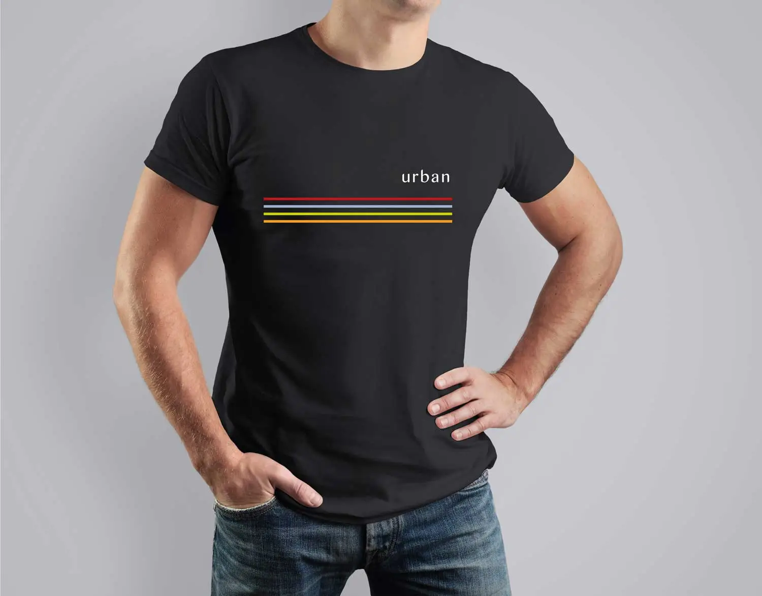 URBAN T-Shirt Design in black featuring coloured stripes