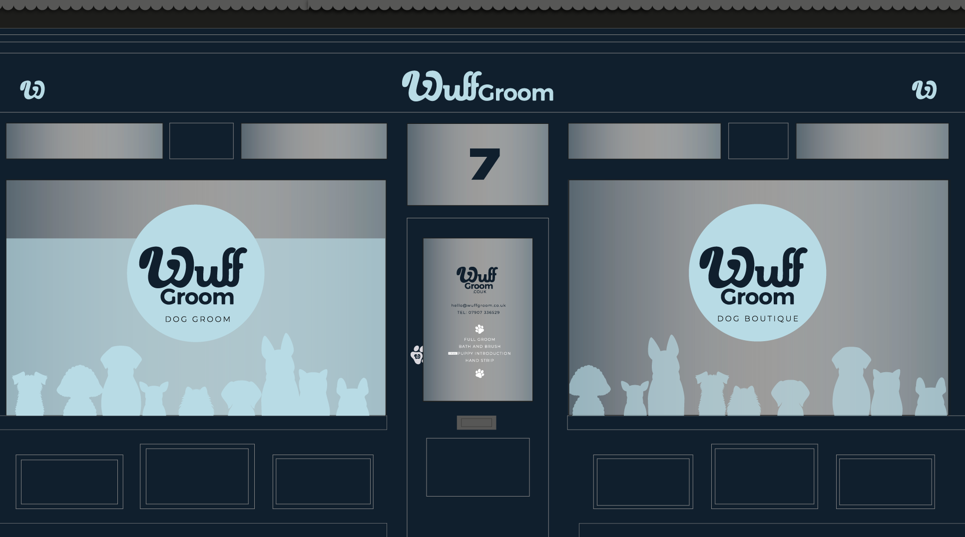 Wuff Groom shop fascia design drawing