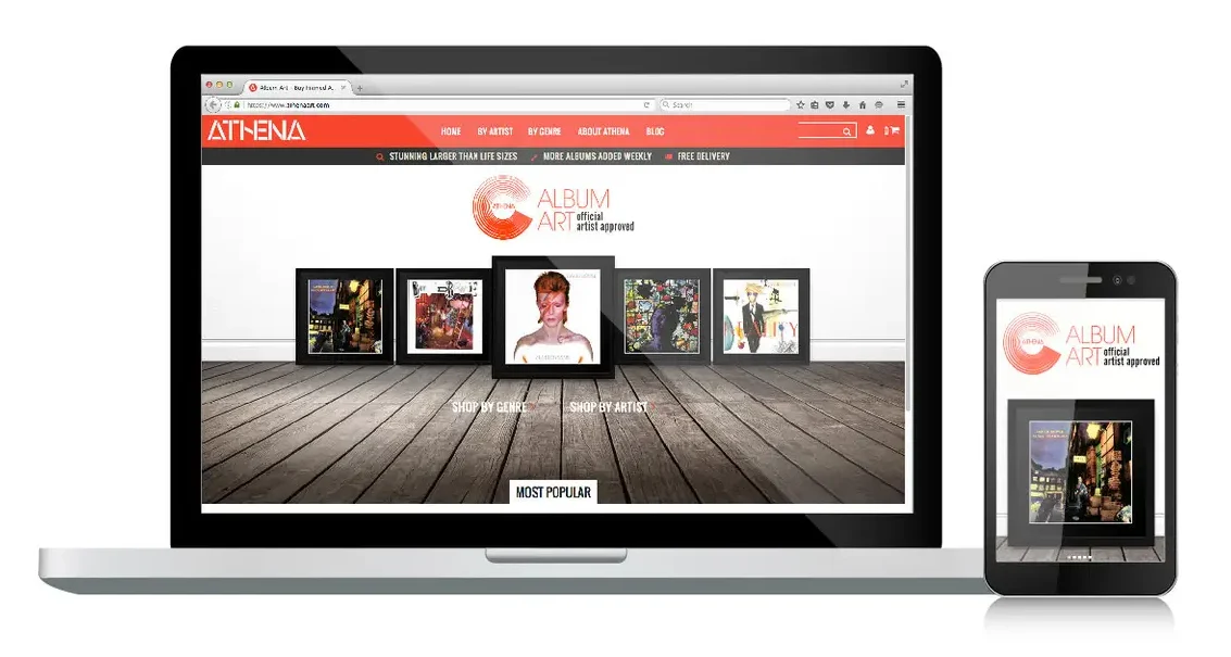 Athena Album Art website Design on Laptop and Mobile