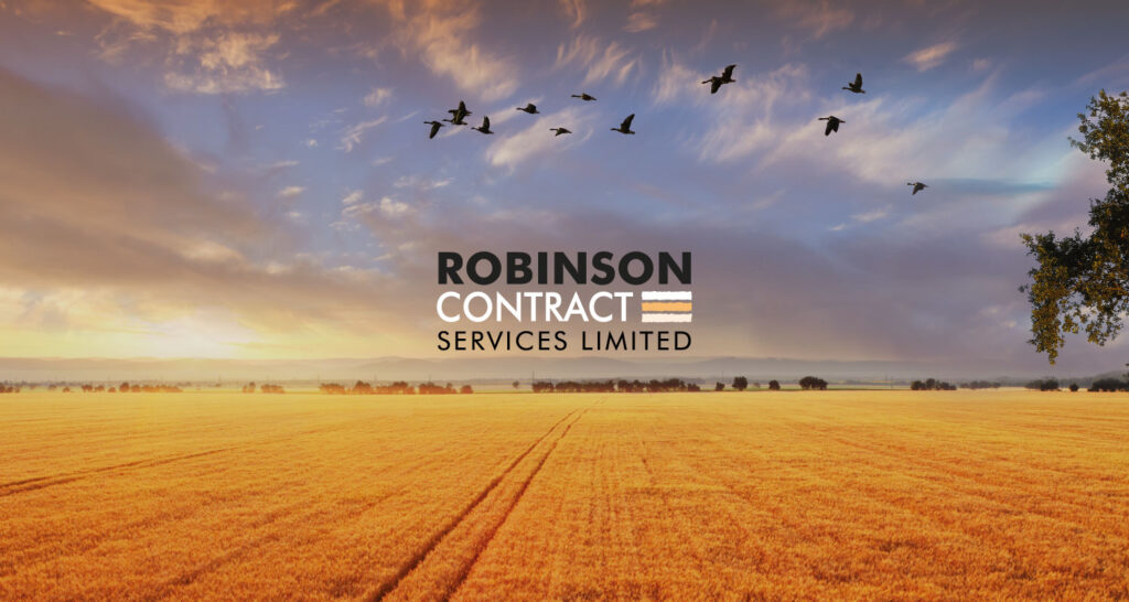 Robinson Contract Services logo over a glorious field of ripened wheat