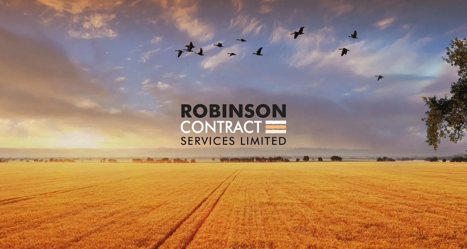 Robinson Contract Services logo over a glorious field of ripened wheat