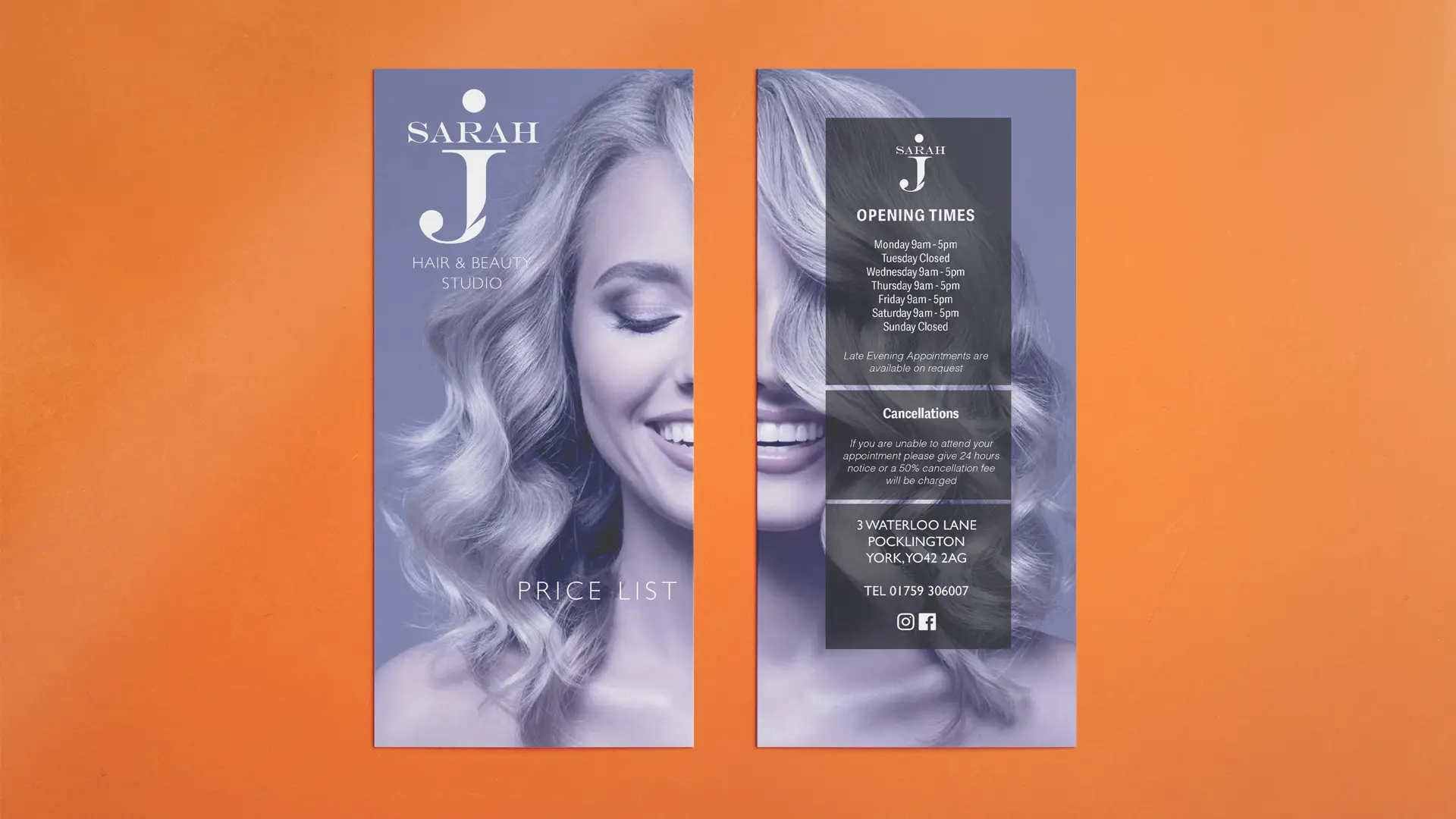 Sarah J Hair and Beauty price list flyer