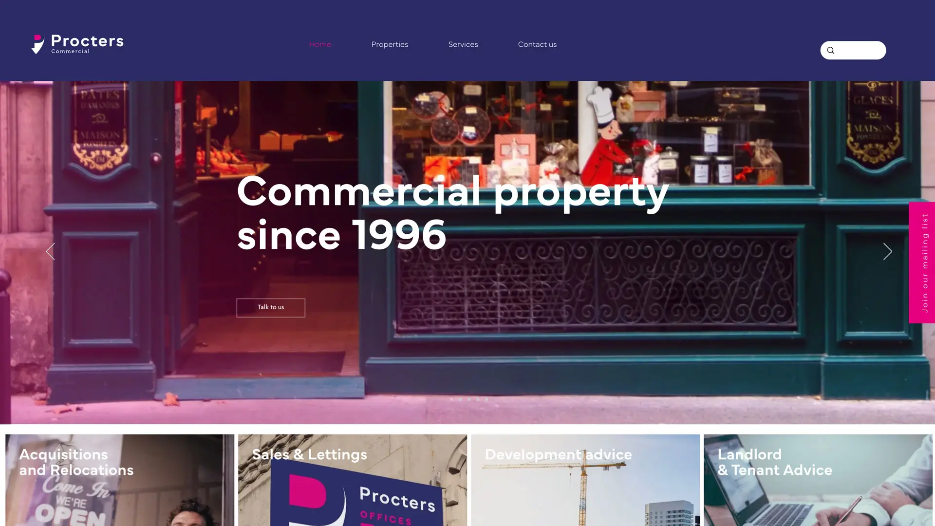 Procters Commercial Property website Homepage