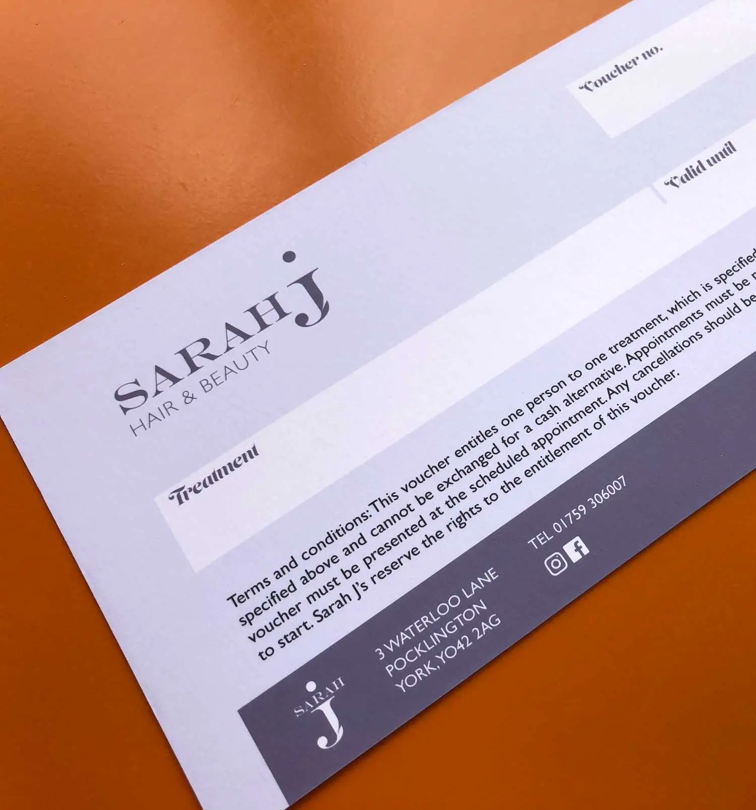 Sarah J Hair and beauty gift voucher design