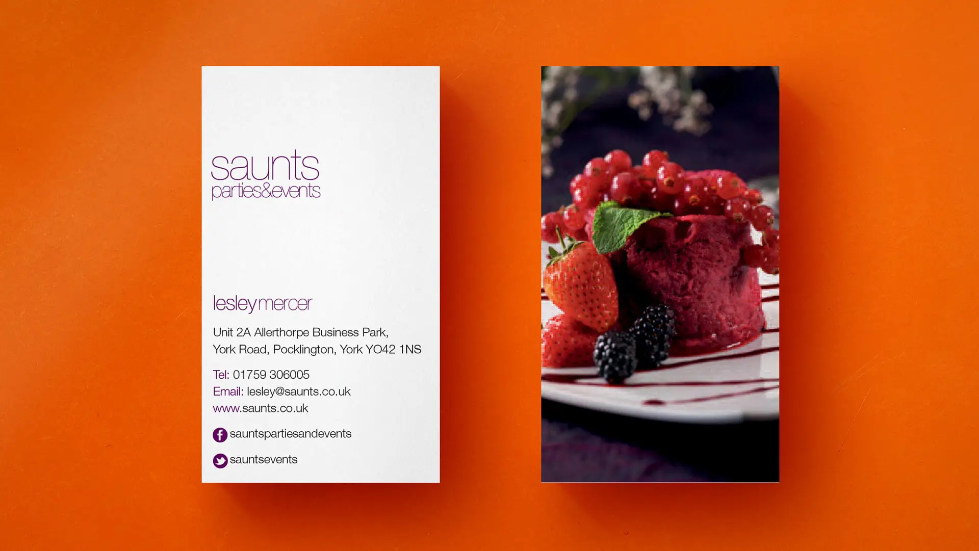 Saunts parties and events catering business cards